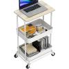 Simple Houseware 2-Tier Rolling Utility Cart with Lockable Wheels and Wood Top, Metal Storage Organizer Trolley for Kitchen, Bathroom, Office, Craft Room, Maple(Maple)