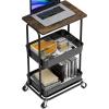 Simple Houseware 2-Tier Rolling Utility Cart with Lockable Wheels and Wood Top, Metal Storage Organizer Trolley for Kitchen, Bathroom, Office, Craft Room, Maple(Rustic Brown)