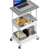 Simple Houseware 2-Tier Rolling Utility Cart with Lockable Wheels and Wood Top, Metal Storage Organizer Trolley for Kitchen, Bathroom, Office, Craft Room, Maple(Grey)