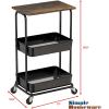 Simple Houseware 2-Tier Rolling Utility Cart with Lockable Wheels and Wood Top, Metal Storage Organizer Trolley for Kitchen, Bathroom, Office, Craft Room, Maple(Rustic Brown)