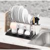 Simple Houseware 2-Tier Stainless Steel Dish Rack with Drainboard, Chrome for Kitchen(Bronze)