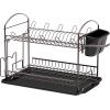 Simple Houseware 2-Tier Stainless Steel Dish Rack with Drainboard, Chrome for Kitchen(Bronze)