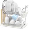 Simple Houseware 2-Tier Stainless Steel Dish Rack with Drainboard, Chrome for Kitchen(Chrome)