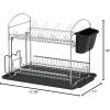 Simple Houseware 2-Tier Stainless Steel Dish Rack with Drainboard, Chrome for Kitchen(Silver)