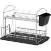 Simple Houseware 2-Tier Stainless Steel Dish Rack with Drainboard, Chrome for Kitchen(Silver)