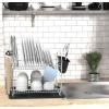 Simple Houseware 2-Tier Stainless Steel Dish Rack with Drainboard, Chrome for Kitchen(Silver)