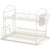 Simple Houseware 2-Tier Stainless Steel Dish Rack with Drainboard, Chrome for Kitchen(White)