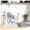 Simple Houseware 2-Tier Stainless Steel Dish Rack with Drainboard, Chrome for Kitchen(White)