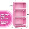 Simple Houseware 3 Shelf Hanging Closet Organizer with Front Stopper, Gray(Pink)