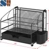 Simple Houseware 3-Tier Desk Organizer with Hanging File Holder, 2 Packs, Black(Black)