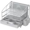 Simple Houseware 3-Tier Desk Organizer with Hanging File Holder, 2 Packs, Black(Silver)