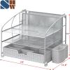 Simple Houseware 3-Tier Desk Organizer with Hanging File Holder, 2 Packs, Black(Silver)