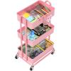 Simple Houseware 3-Tier Heavy Duty Metal Utility Rolling Cart, White(Pink)
