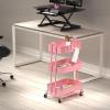 Simple Houseware 3-Tier Heavy Duty Metal Utility Rolling Cart, White(Pink)