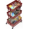 Simple Houseware 3-Tier Heavy Duty Metal Utility Rolling Cart, White(Red)