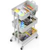 Simple Houseware 3-Tier Heavy Duty Metal Utility Rolling Cart, White(White)