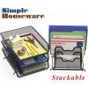 Simple Houseware 3-Tier Stackable Desk Organizer with 5 Compartments – Letter Tray and Step File Sorter, Black(Black)