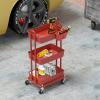 Simple Houseware 4-Tier Multifunctional Rolling Utility Cart with Hanging Buckets, White(Red)