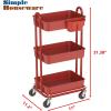 Simple Houseware 4-Tier Multifunctional Rolling Utility Cart with Hanging Buckets, White(Red)