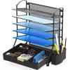 Simple Houseware 6-Tier Desk Document File Tray Organizer with Supplies Sliding Drawer, Black(Black)