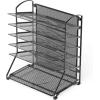 Simple Houseware 6-Tier Sliding File Organizer, Desk Letter Tray for Document and Mail Sorting, Black(Black)