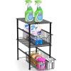 Simple Houseware Chrome Metal Stackable Storage Rack, 16.75 in L x 10.8 in W x 10.25 in H(Black)