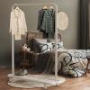 Simple Houseware Double Rod Clothing Garment Rack with Bottom Shelves, White(White)