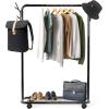 Simple Houseware Industrial Style Garment Rack with Wheels and Hooks, Black