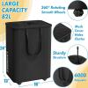 Simple Houseware Large 82L Laundry Basket with Wheels, Collapsible Fabric Hamper with Handles, Black(Black)