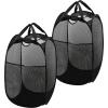 Simple Houseware Mesh Pop-Up Laundry Hamper Basket with Side Pocket, Black – 2 Pack(Black)