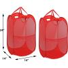 Simple Houseware Mesh Pop-Up Laundry Hamper Basket with Side Pocket, Black – 2 Pack(Red)