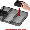 Simple Houseware Metal Drawer Organizer Tray with 2 Removable Compartments Bins, Black