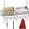 Simple Houseware Over The Door 11 Hook Organizer Rack with Basket Storage, Chrome(Single Basket)