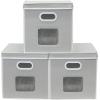 Simple Houseware Storage Bin with Clear Window, Handles and Lid, 3 Pack, Grey(Gray)