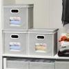 Simple Houseware Storage Bin with Clear Window, Handles and Lid, 3 Pack, Grey(Gray)
