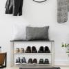 Simple Houseware Wood Top Shoe Storage Bench for Entryway, Rustic Brown(Grey)