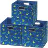 SIMPLE HOUSEWARE 11-Inch Collapsible Fabric Cube Storage Bin with Handles, Printed Design, 6 Pack, Blue(Blue – Dinosaur)