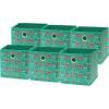 SIMPLE HOUSEWARE 11-Inch Collapsible Fabric Cube Storage Bin with Handles, Printed Design, 6 Pack, Blue(Green – Lama)