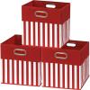 SIMPLE HOUSEWARE 11-Inch Collapsible Fabric Cube Storage Bin with Handles, Printed Design, 6 Pack, Blue(Red)