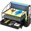 Simple Houseware 3-Tier Desk Organizer with Hanging File Holder, 2 Packs, Black(Black)