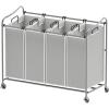 Simple Houseware 4-Bag Heavy Duty Laundry Sorter Rolling Cart, Silver(Silver)