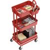 Simple Houseware 4-Tier Multifunctional Rolling Utility Cart with Hanging Buckets, White(Red)
