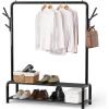 Simple Houseware 52-Inch Freestanding Closet Garment Rack with Storage Shelves and Coat/Hat Hooks, Black(Black)