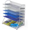 Simple Houseware 6-Tier Sliding File Organizer, Desk Letter Tray for Document and Mail Sorting, Black(Silver)
