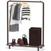 Simple Houseware Double Rod Clothing Garment Rack with Bottom Shelves, White(Bronze)
