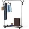 Simple Houseware Industrial Style Garment Rack with Wheels and Hooks, Black