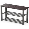 Simple Houseware Wood Top Shoe Storage Bench for Entryway, Rustic Brown(Dark Brown)