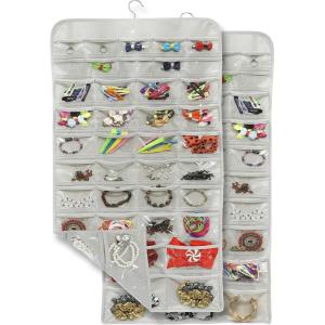 Simple Houseware Hanging Jewelry Storage Organizer, 80-Pocket with 5 Sizes for All Types of Accessories, Gray(2 Pack)