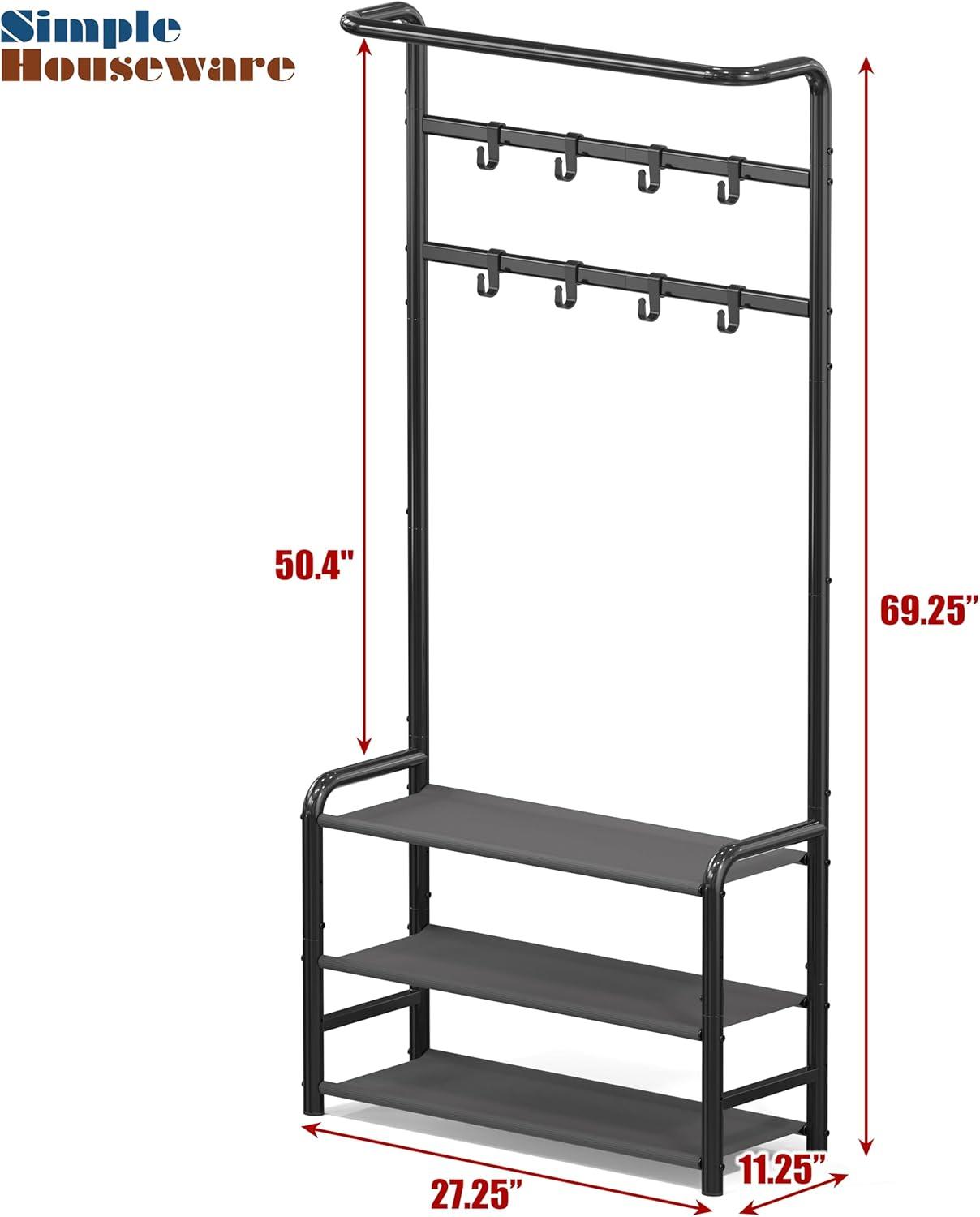 imageSIMPLE HOUSEWARE Coat Rack with Storage Shelf Freestanding Hall Tree with Hooks for Entryway Bedroom Office Black Metal Clothes Hanger Stand for Coats Hats Jackets Bags BlackBlack