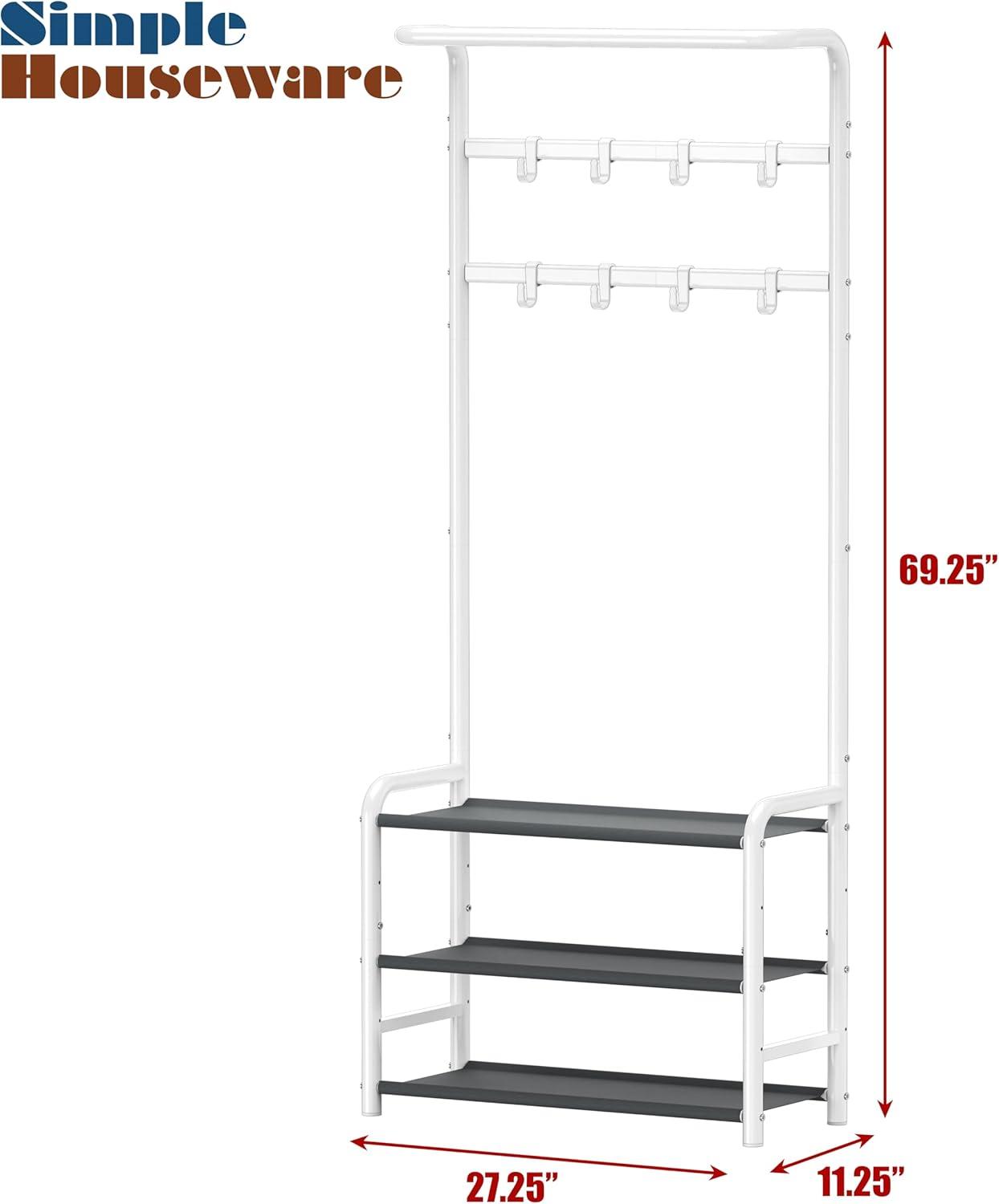 imageSIMPLE HOUSEWARE Coat Rack with Storage Shelf Freestanding Hall Tree with Hooks for Entryway Bedroom Office Black Metal Clothes Hanger Stand for Coats Hats Jackets Bags BlackWhite